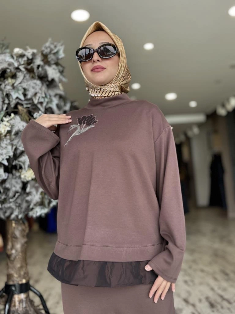 Kahma Omuz Gül Payet Detaylı Bluz