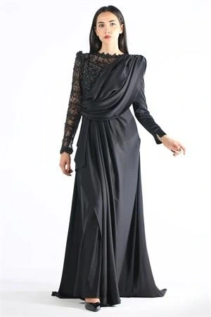 Kenzel Siyah Tesettür Abiye Elbise (KENZEL-1070)