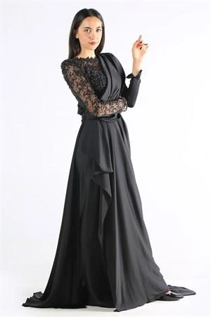 Kenzel Siyah Tesettür Abiye Elbise (KENZEL-1070)