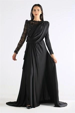 Kenzel Siyah Tesettür Abiye Elbise (KENZEL-1070)