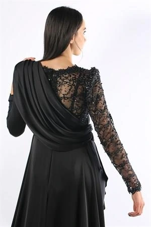 Kenzel Siyah Tesettür Abiye Elbise (KENZEL-1070)