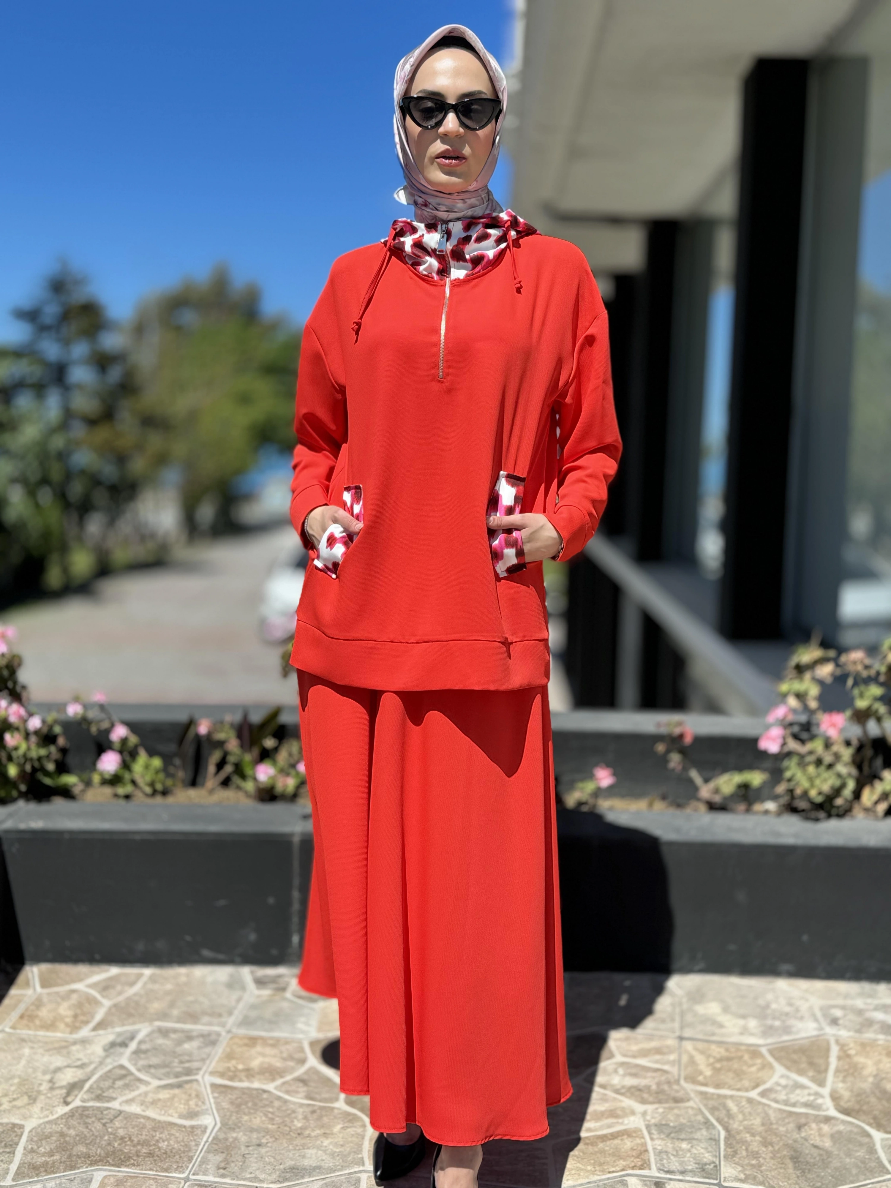 Lisa Kapüşonlu Tunik Etek Takım 3032