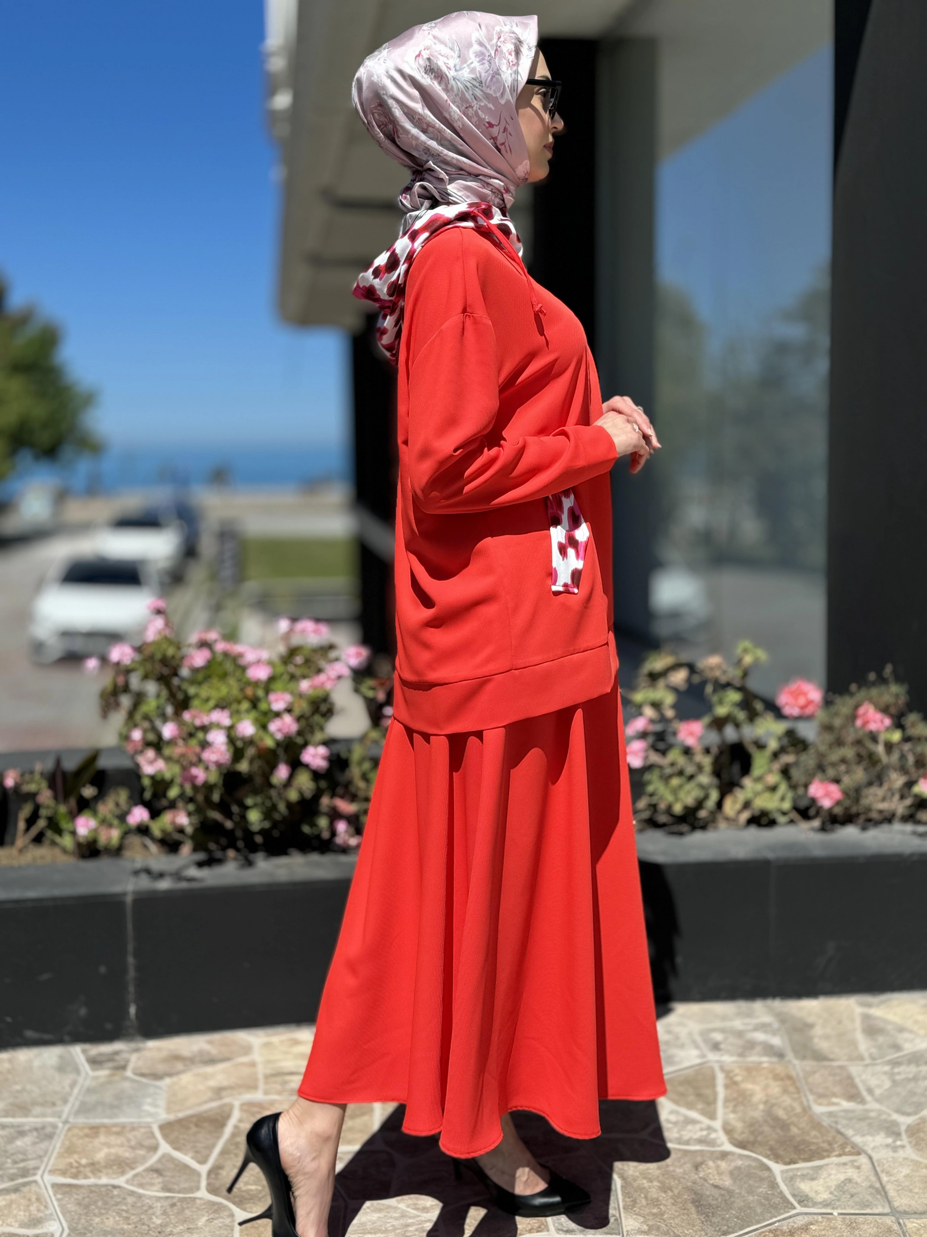 Lisa Kapüşonlu Tunik Etek Takım 3032