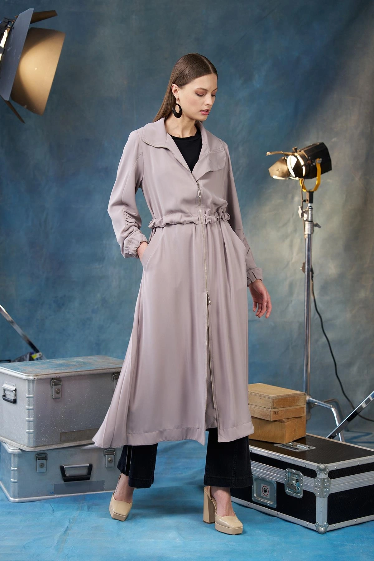 Misswhence Arkası Pliseli Fermuarlı Pardesü 35516