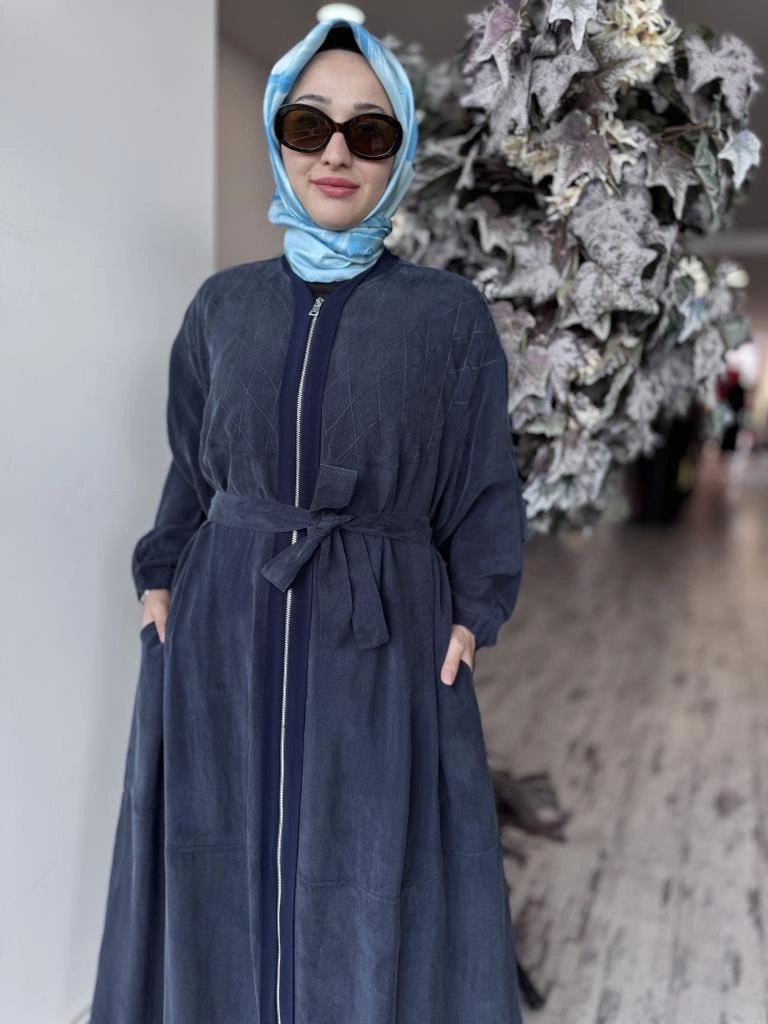 Misswhence Baklava Desen Detaylı Cupra İpek Pardesü / Ferace 37520