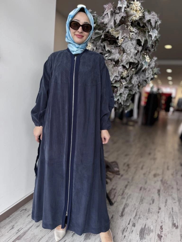 Misswhence Baklava Desen Detaylı Cupra İpek Pardesü / Ferace 37520