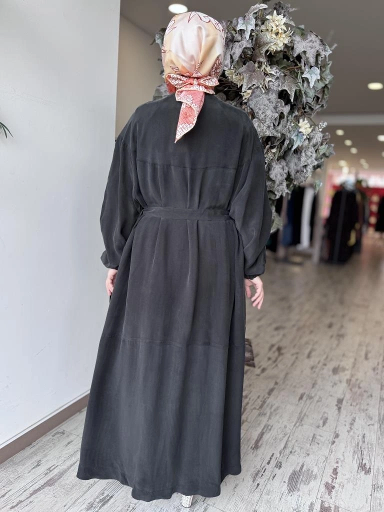 Misswhence Baklava Desen Detaylı Cupra İpek Pardesü / Ferace 37520