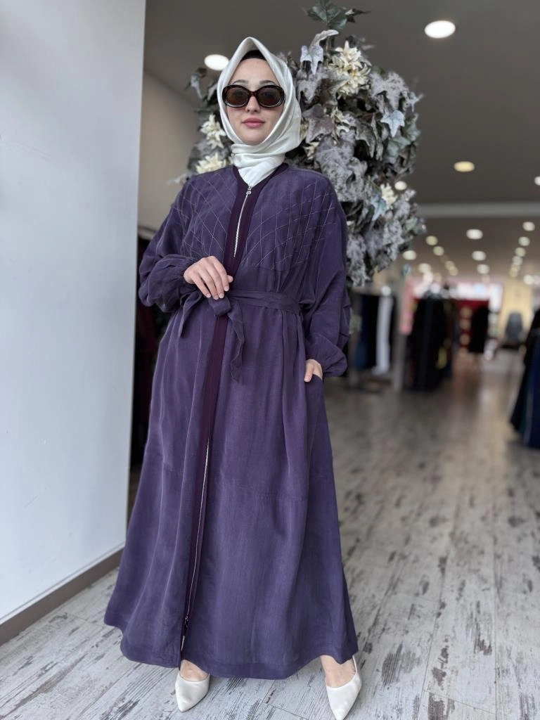 Misswhence Baklava Desen Detaylı Cupra İpek Pardesü / Ferace 37520