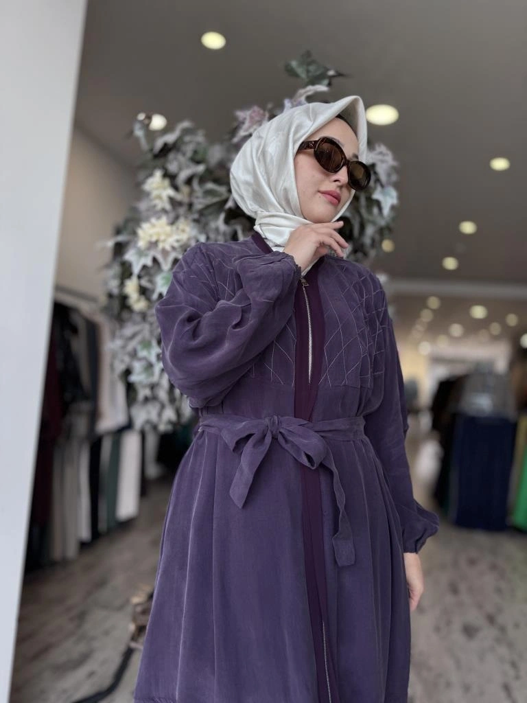 Misswhence Baklava Desen Detaylı Cupra İpek Pardesü / Ferace 37520