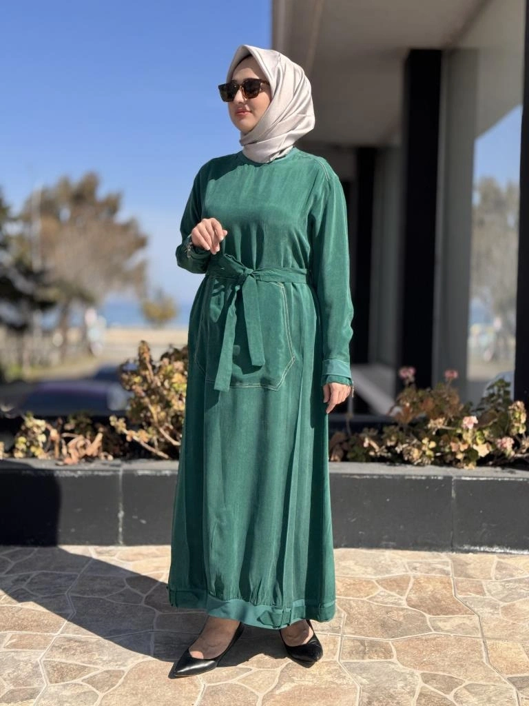 Misswhence Cep Detaylı Spor Dikişli Cupra İpek Elbise 37838