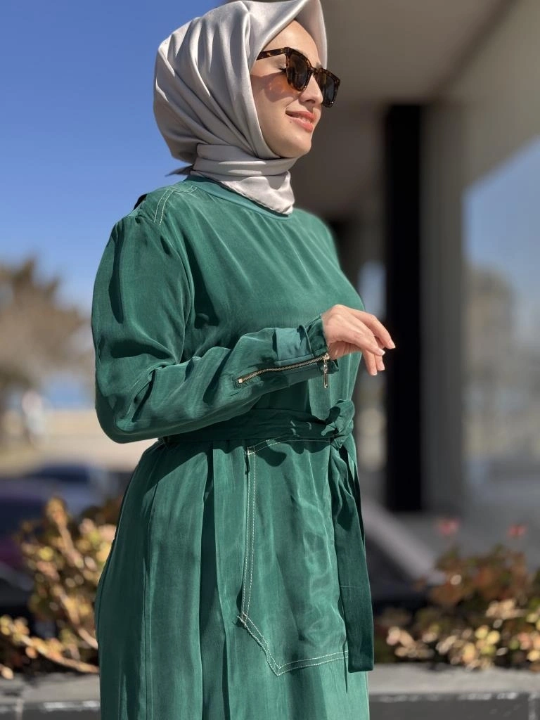 Misswhence Cep Detaylı Spor Dikişli Cupra İpek Elbise 37838