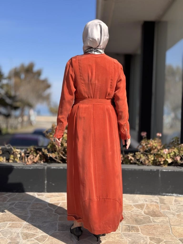 Misswhence Cep Detaylı Spor Dikişli Cupra İpek Elbise 37838