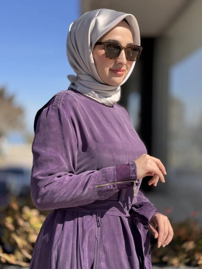 Misswhence Cep Detaylı Spor Dikişli Cupra İpek Elbise 37838