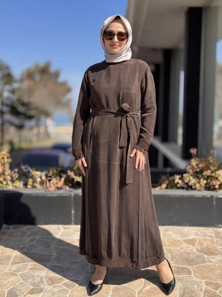 Misswhence Cep Detaylı Spor Dikişli Cupra İpek Elbise 37838