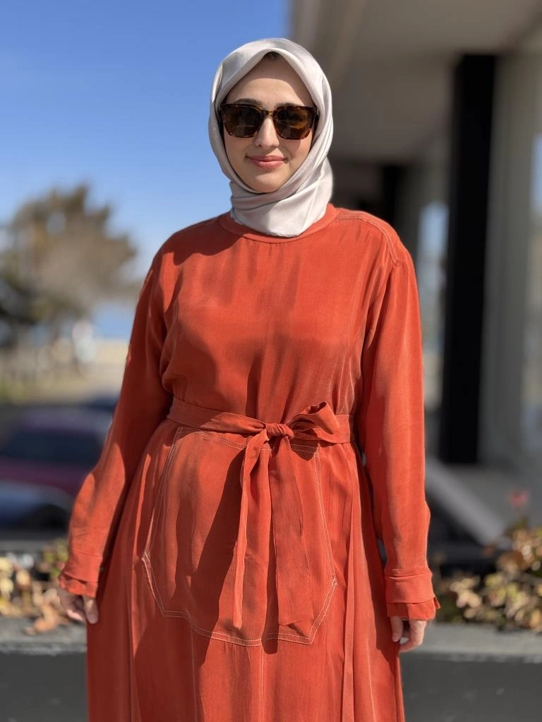 Misswhence Cep Detaylı Spor Dikişli Cupra İpek Elbise 37838