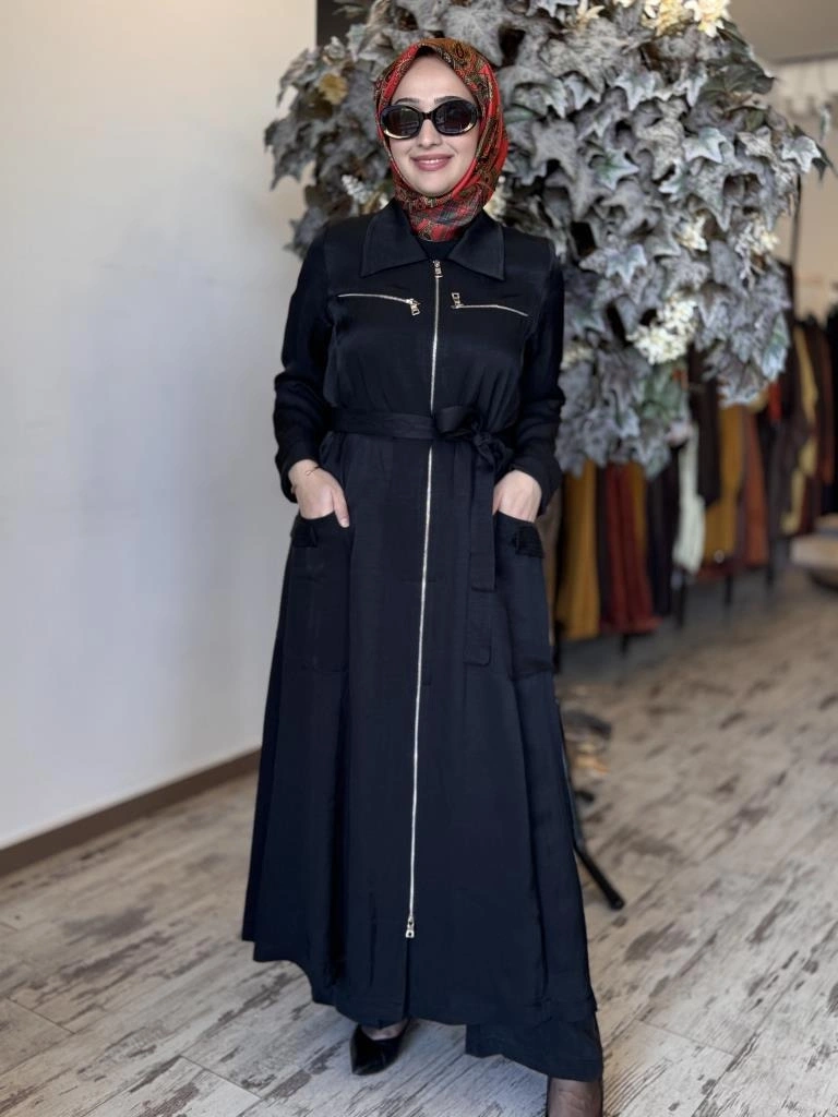 Misswhence Cep ve Fermuar Detaylı Chanel Keten Pardesü 37515