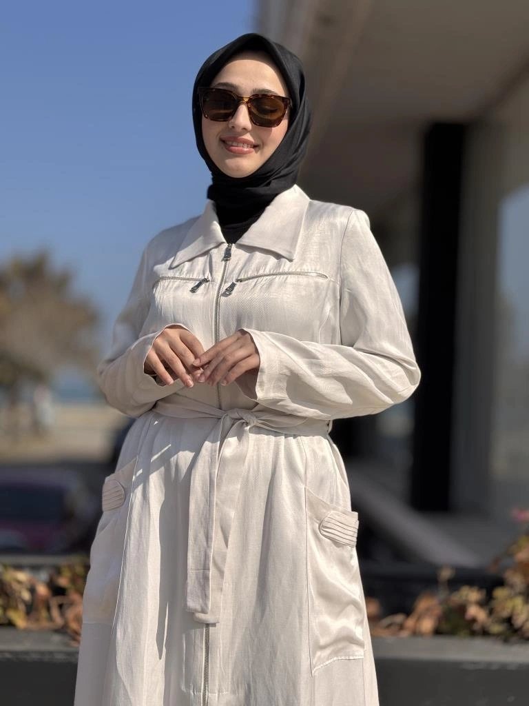 Misswhence Cep ve Fermuar Detaylı Chanel Keten Pardesü 37515