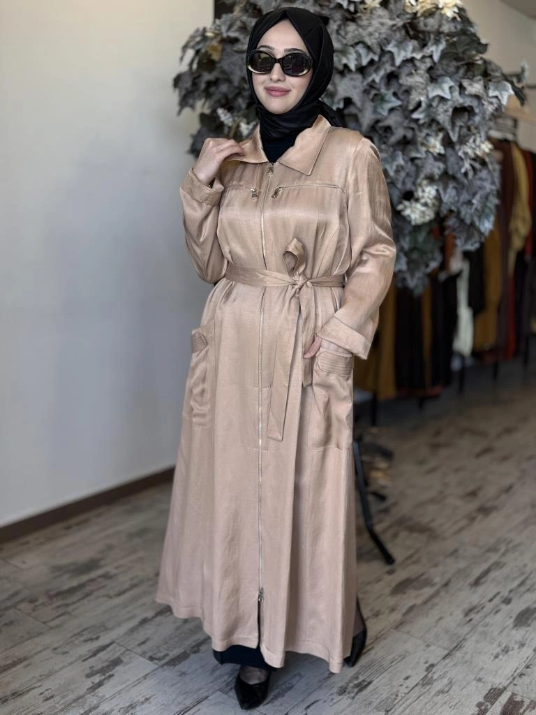 Misswhence Cep ve Fermuar Detaylı Chanel Keten Pardesü 37515