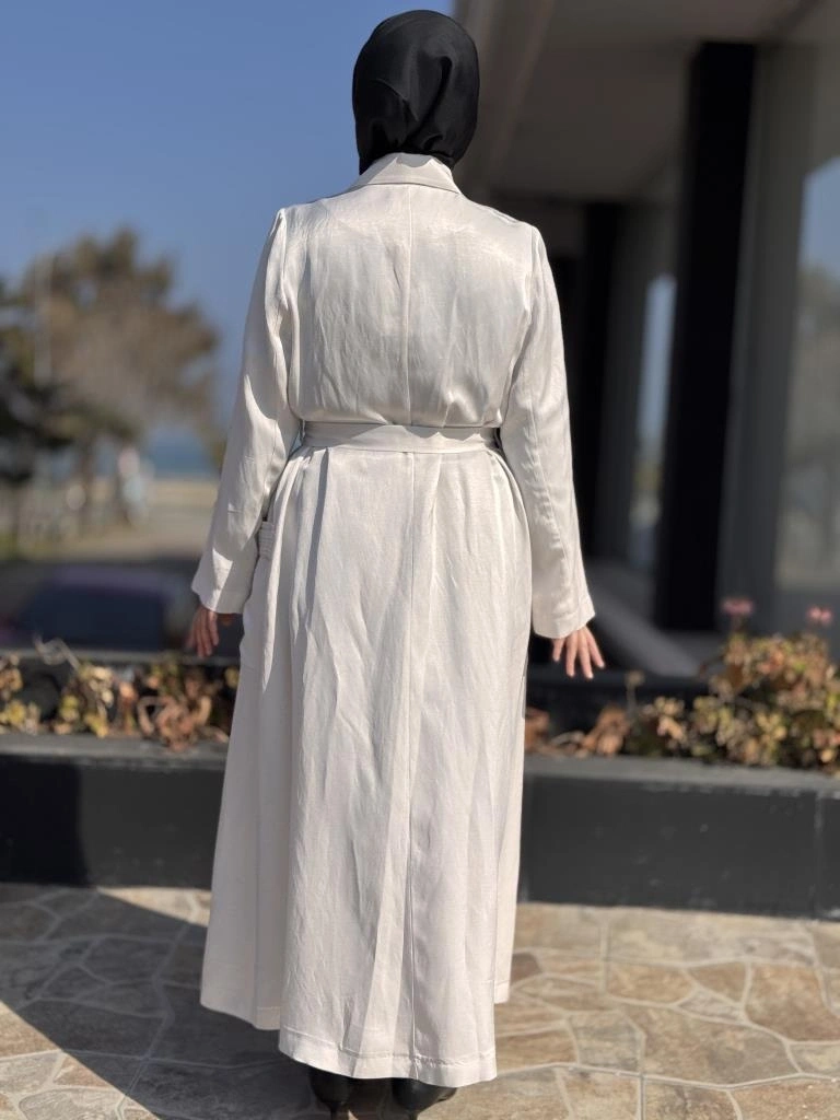 Misswhence Cep ve Fermuar Detaylı Chanel Keten Pardesü 37515