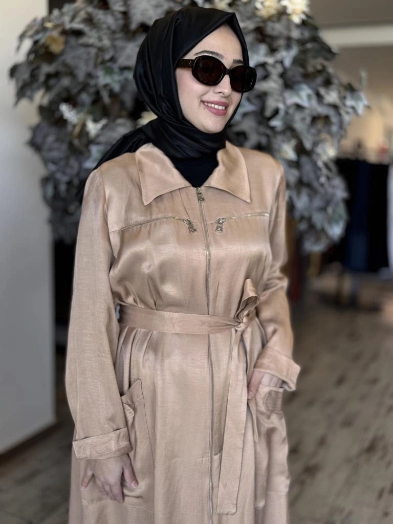 Misswhence Cep ve Fermuar Detaylı Chanel Keten Pardesü 37515