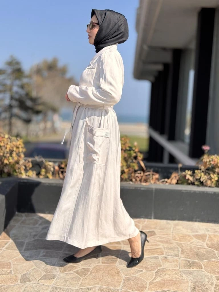 Misswhence Cep ve Fermuar Detaylı Chanel Keten Pardesü 37515