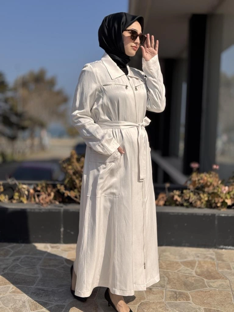 Misswhence Cep ve Fermuar Detaylı Chanel Keten Pardesü 37515