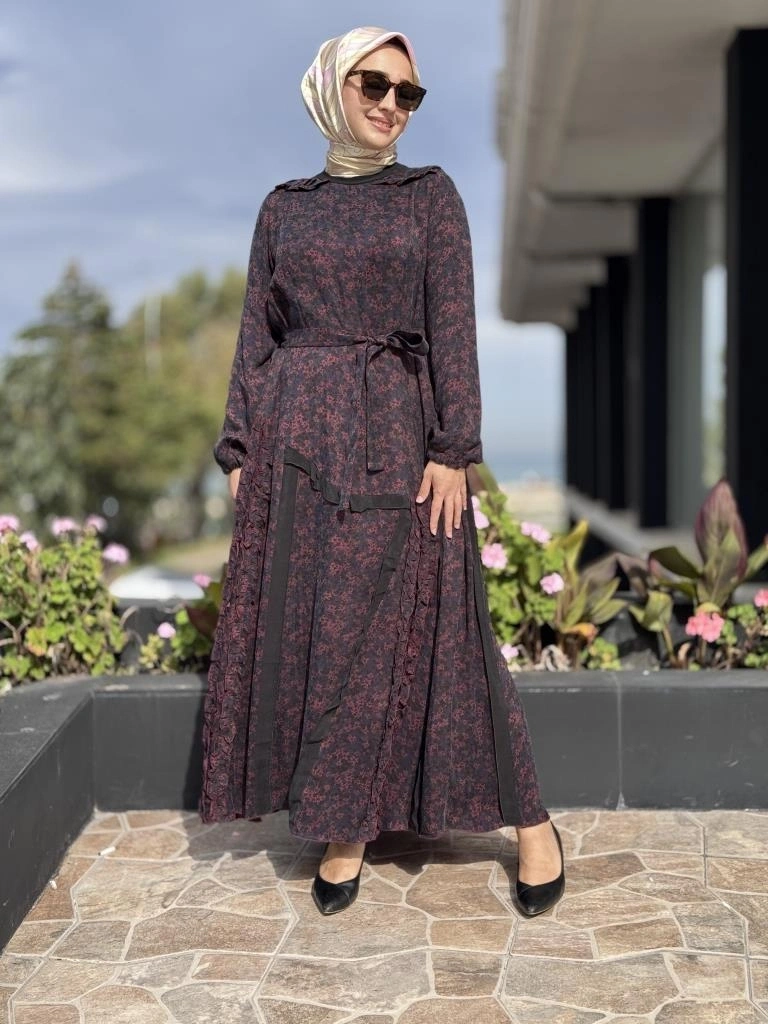 Misswhence Çiçek Desenli Cupra İpek Elbise 38829