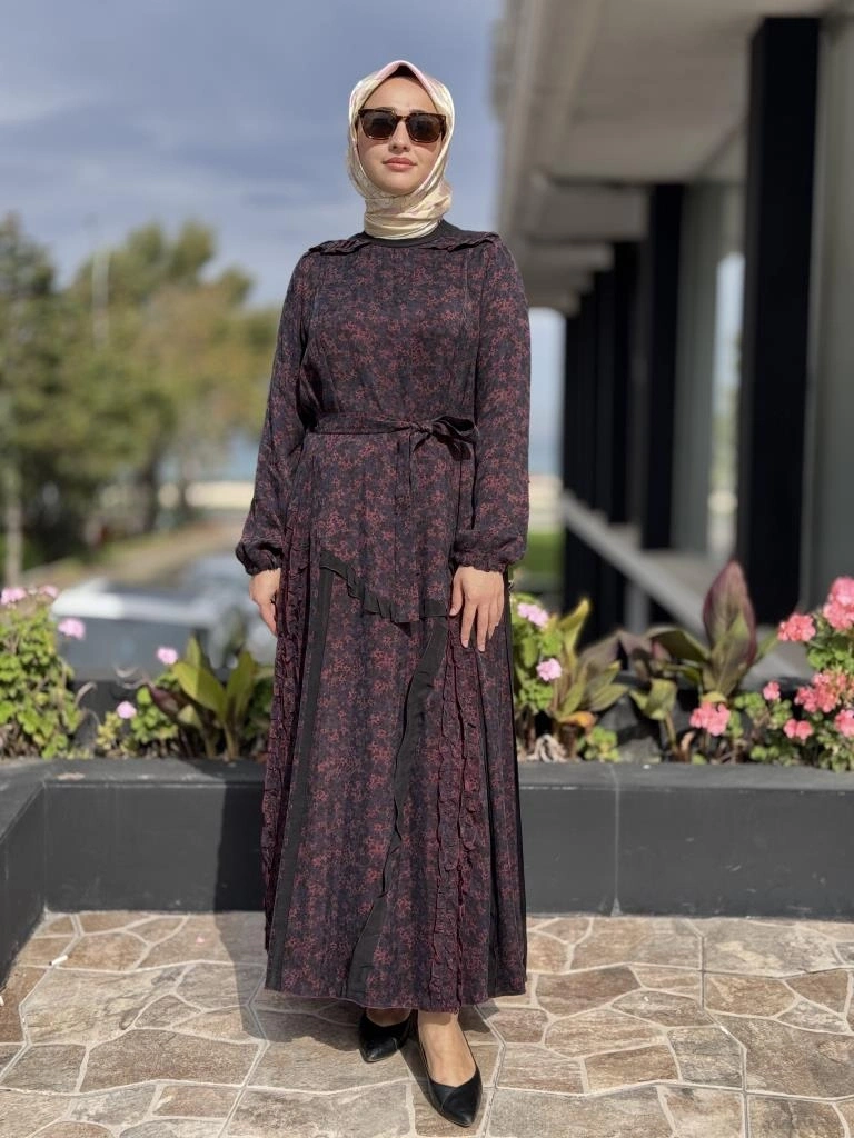 Misswhence Çiçek Desenli Cupra İpek Elbise 38829