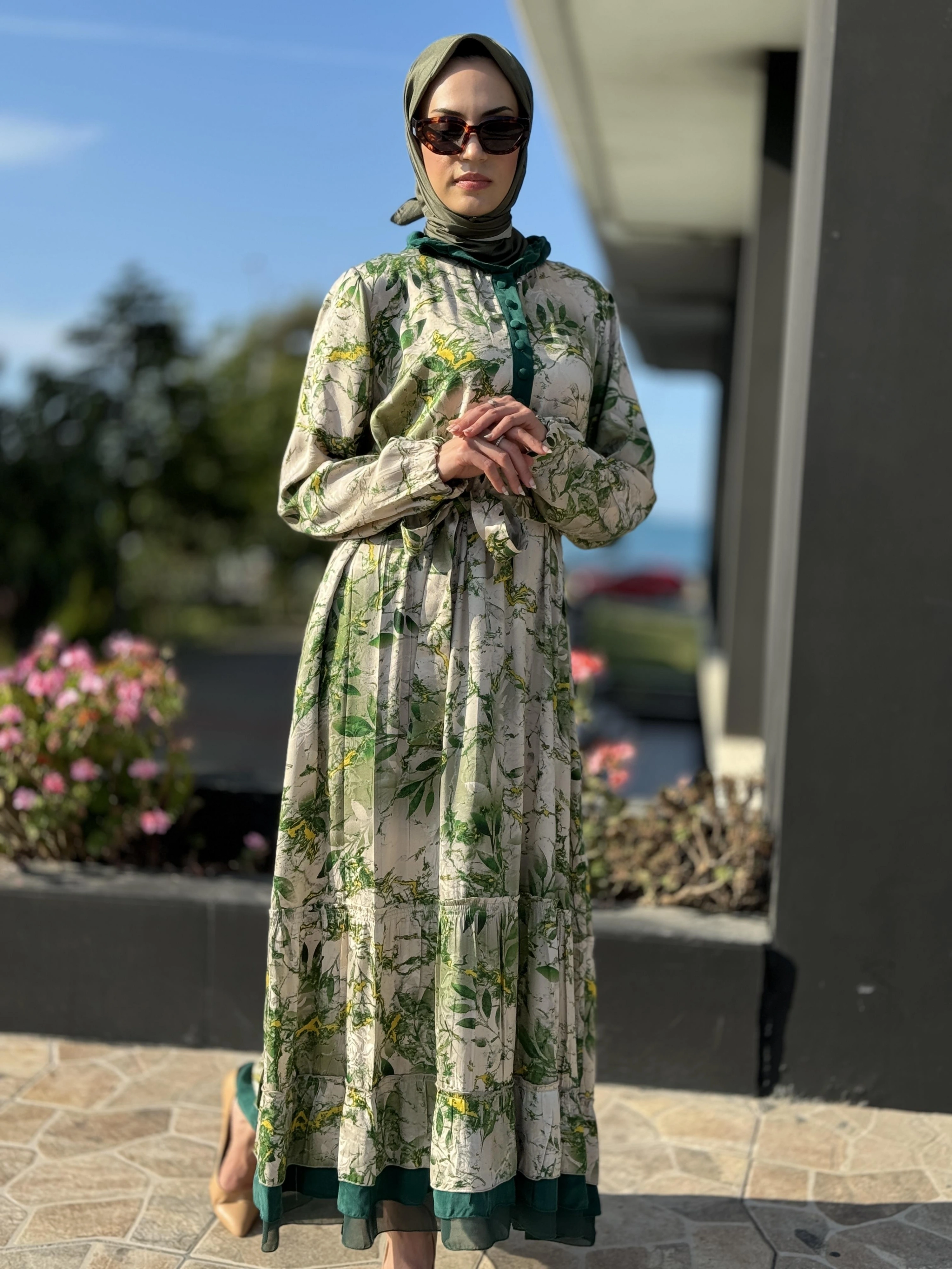 Misswhence Desenli Jakarlı İpek Elbise 35846