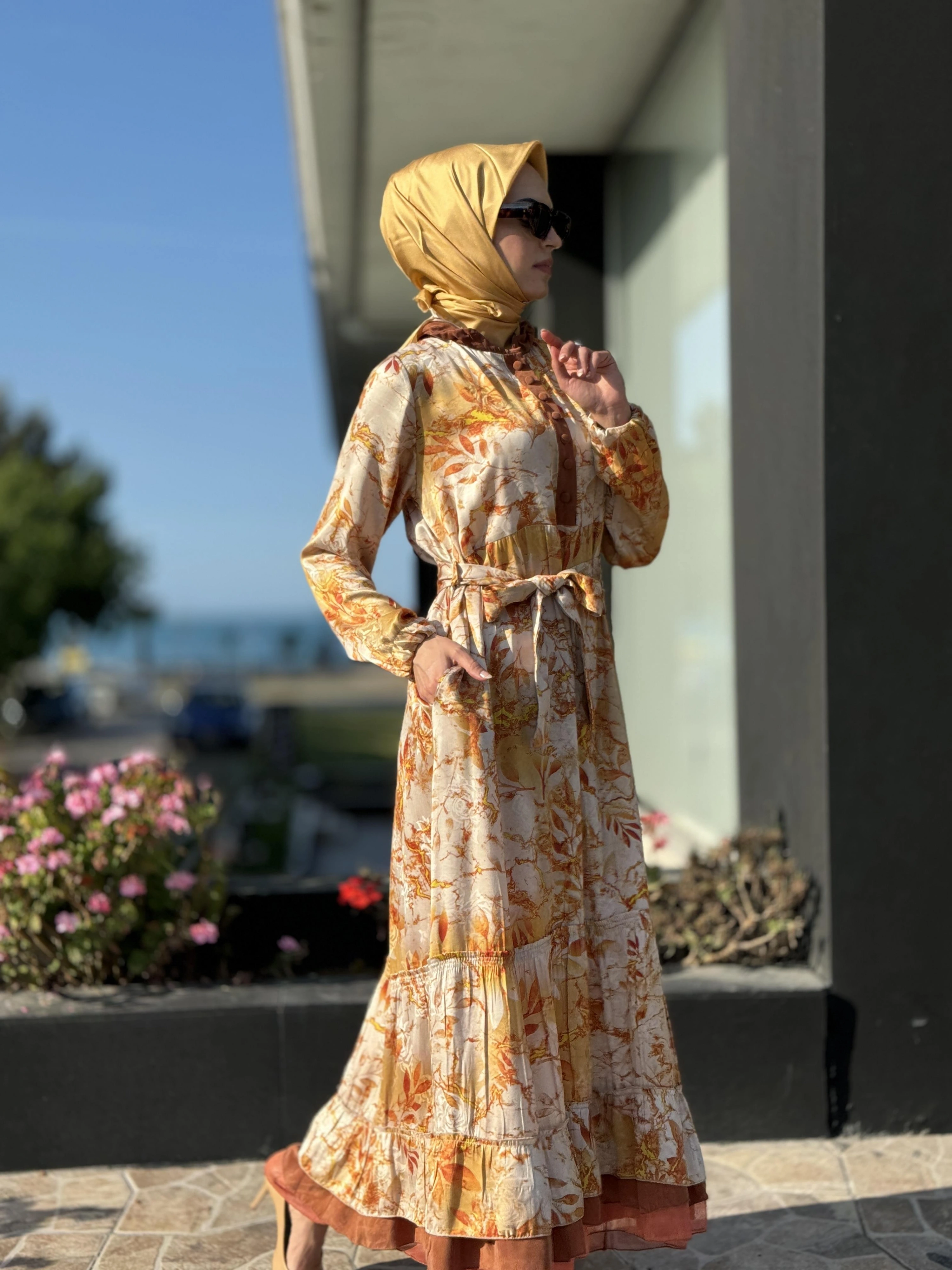 Misswhence Desenli Jakarlı İpek Elbise 35846