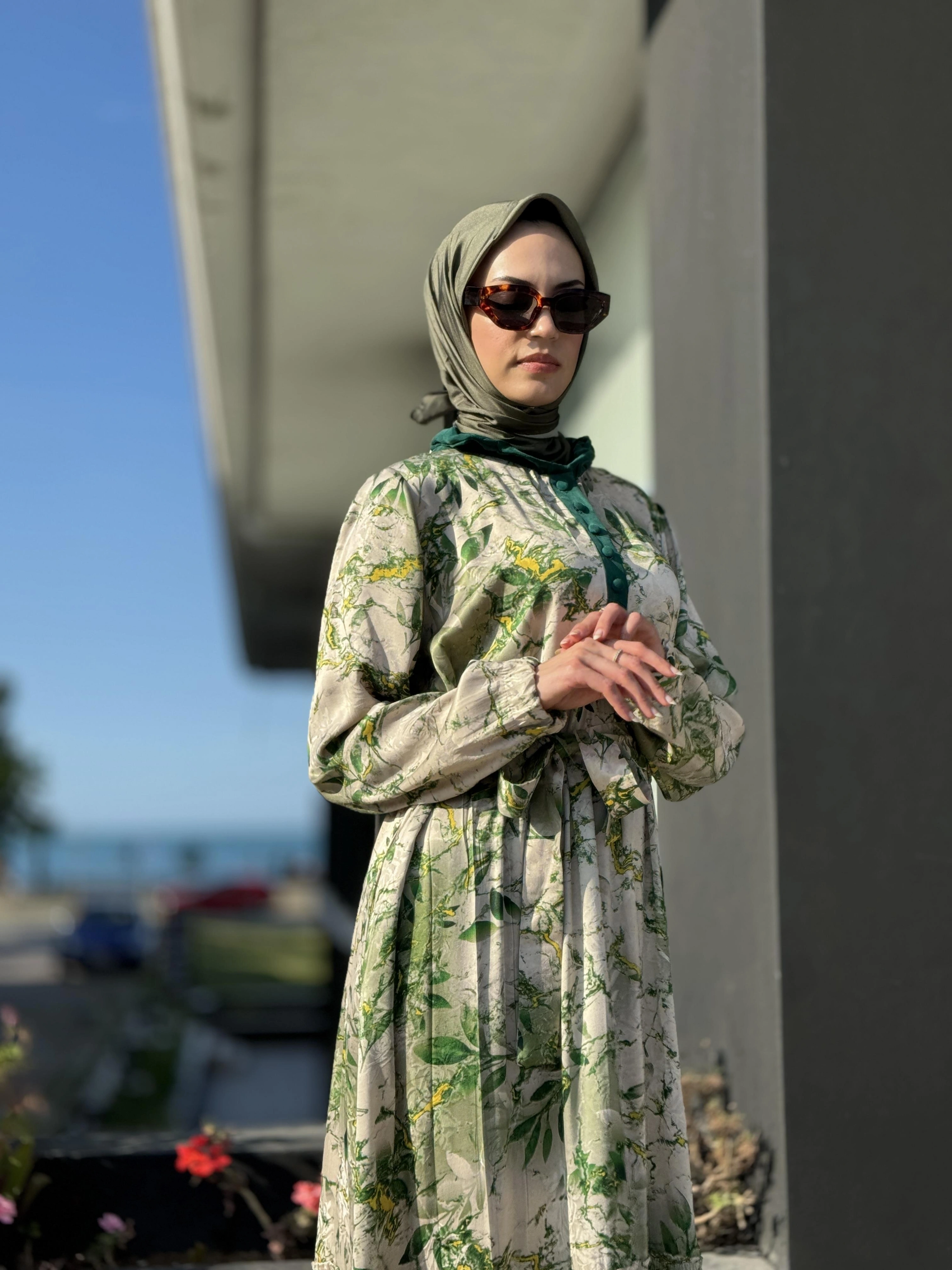 Misswhence Desenli Jakarlı İpek Elbise 35846