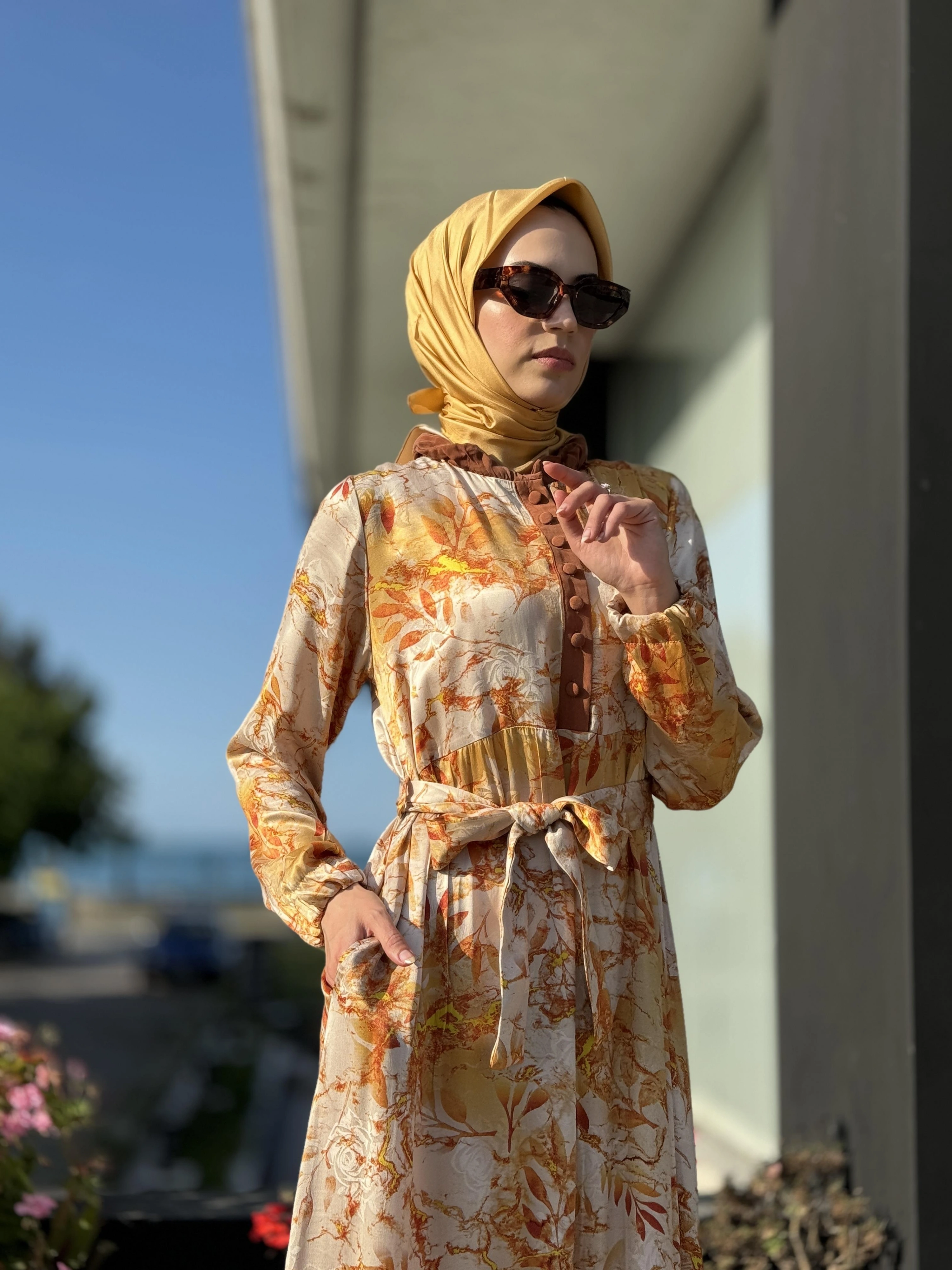 Misswhence Desenli Jakarlı İpek Elbise 35846