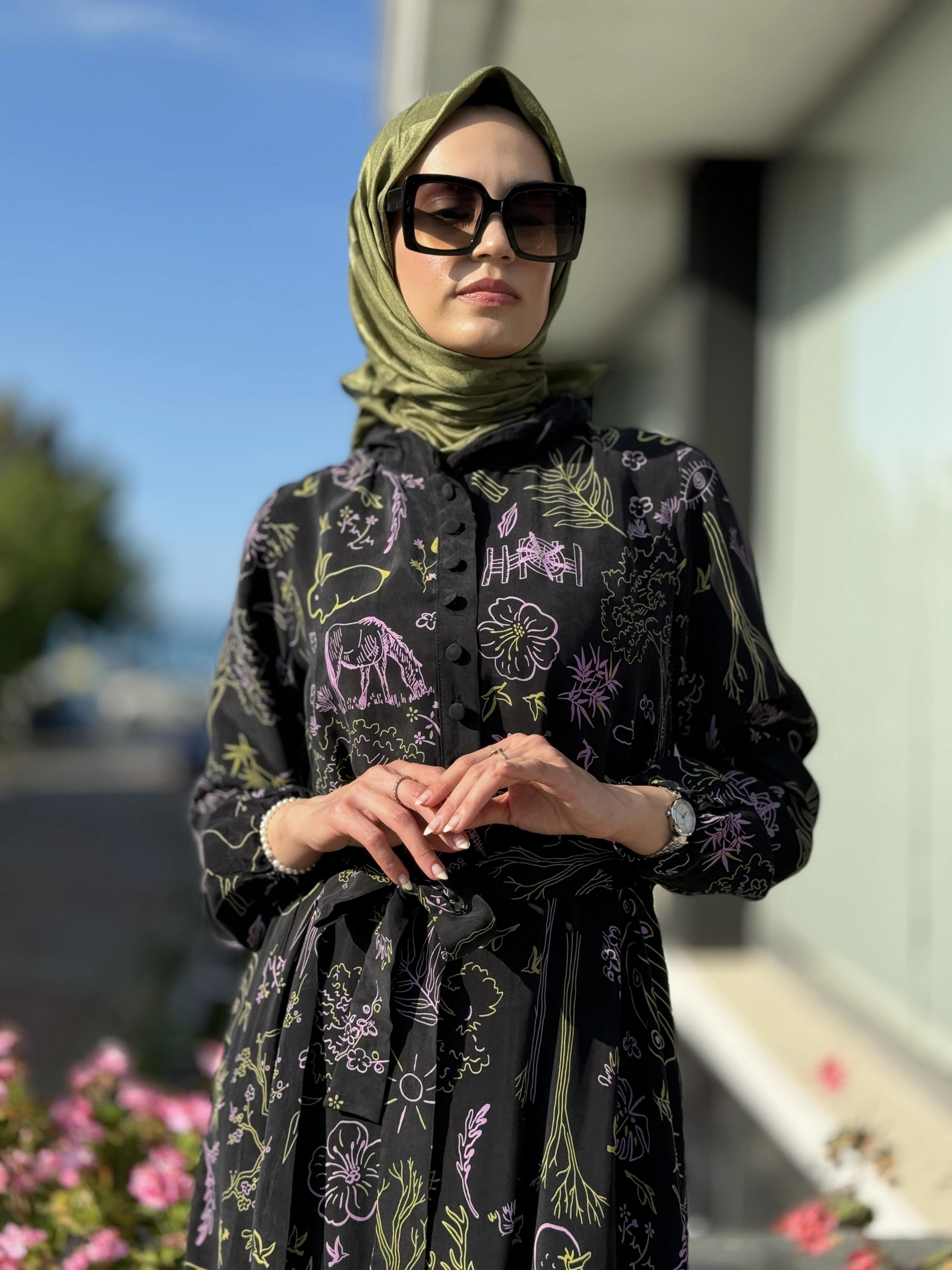 Misswhence Desenli Jakarlı İpek Elbise 35846