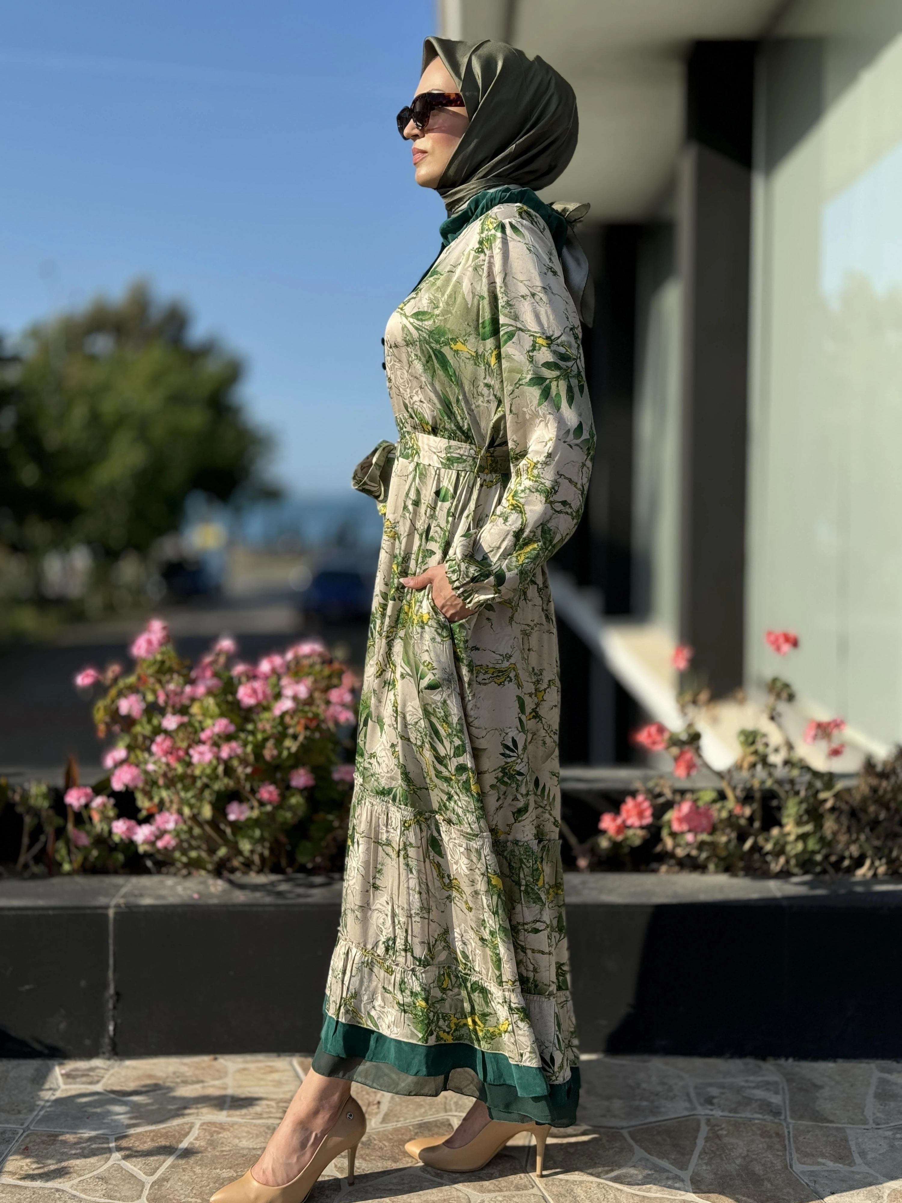 Misswhence Desenli Jakarlı İpek Elbise 35846