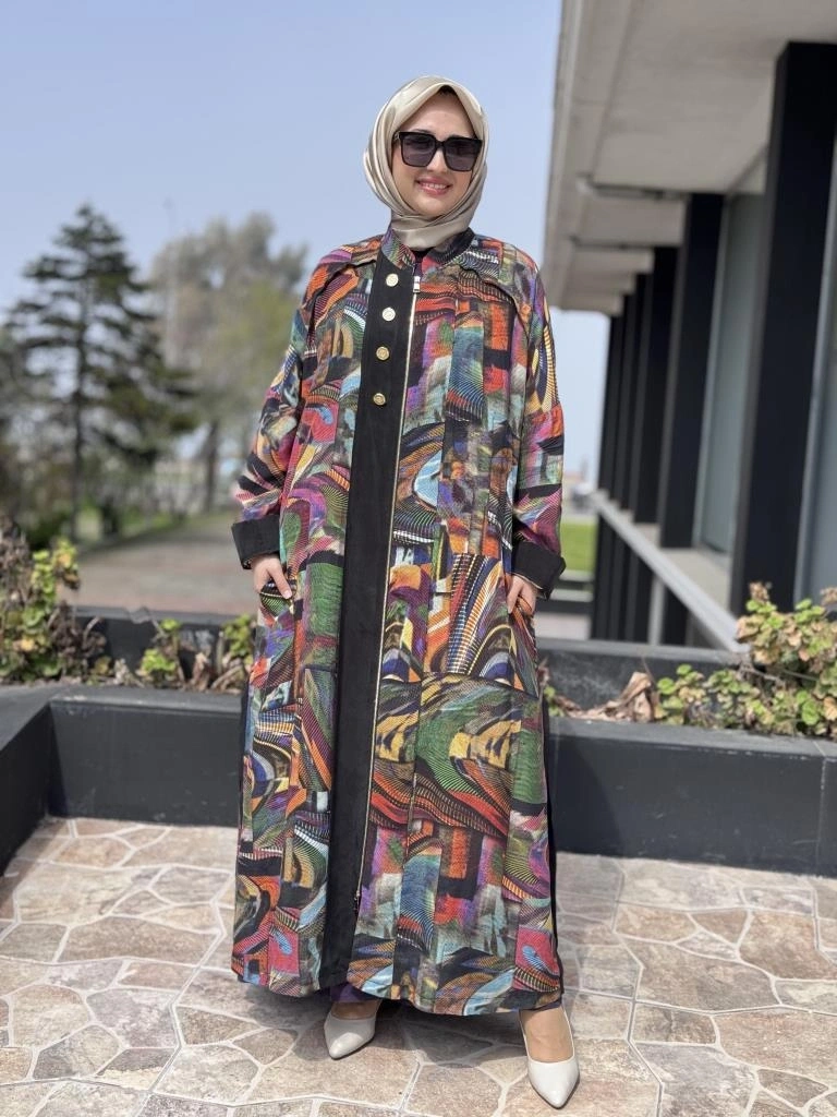 Misswhence Dijital Desenli Fermuarlı Cupra İpek Pardesü 37510