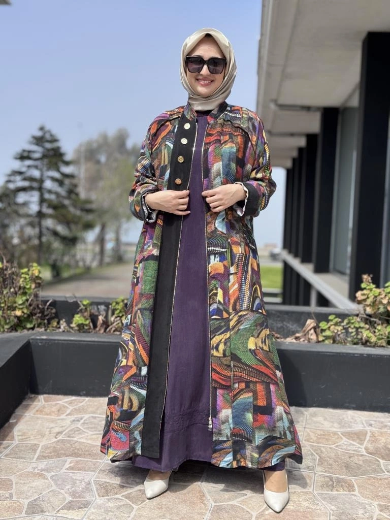 Misswhence Dijital Desenli Fermuarlı Cupra İpek Pardesü 37510