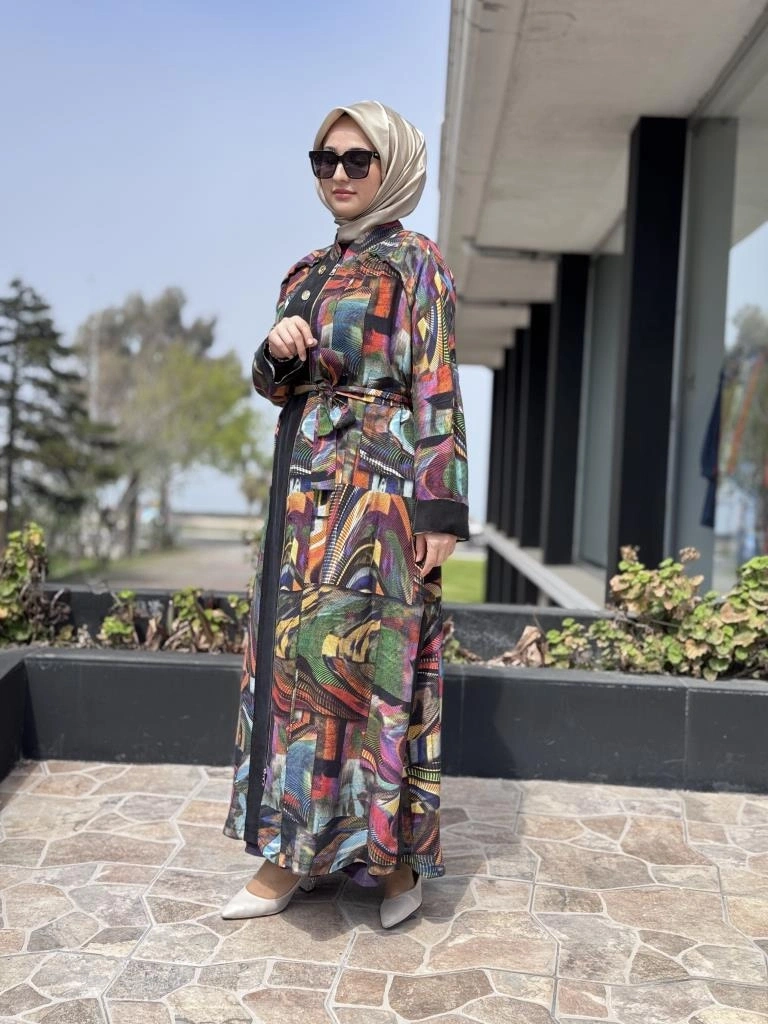 Misswhence Dijital Desenli Fermuarlı Cupra İpek Pardesü 37510