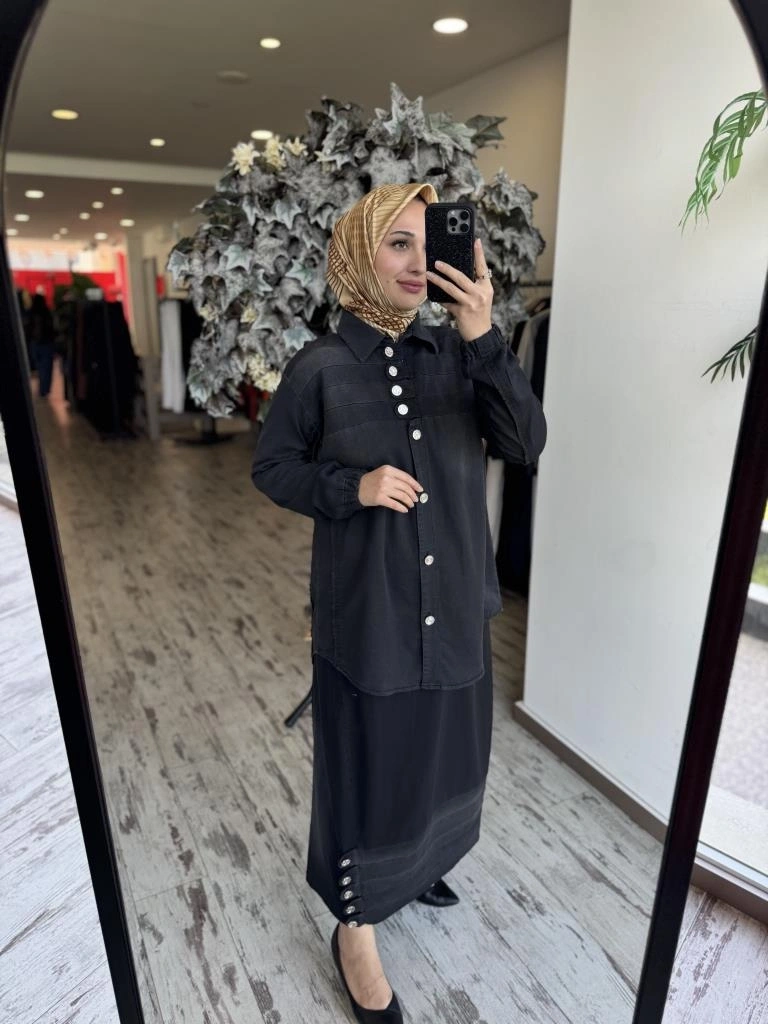 Misswhence Düğme Detaylı Denim Etek Takım 37304