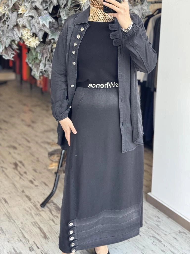 Misswhence Düğme Detaylı Denim Etek Takım 37304
