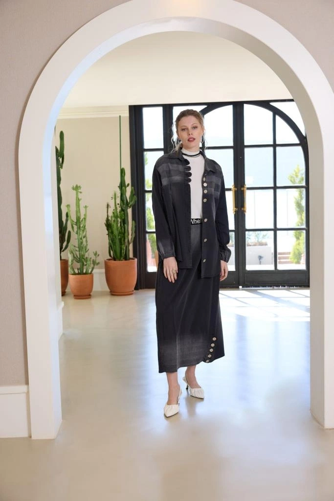 Misswhence Düğme Detaylı Denim Etek Takım 37304