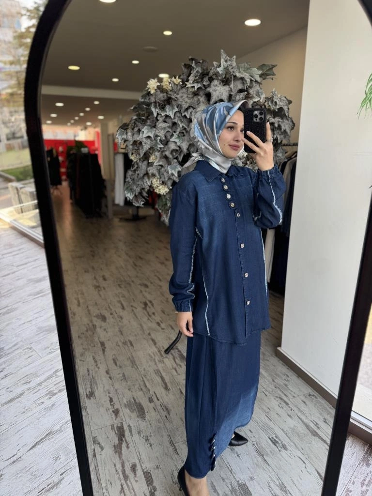 Misswhence Düğme Detaylı Denim Etek Takım 37304