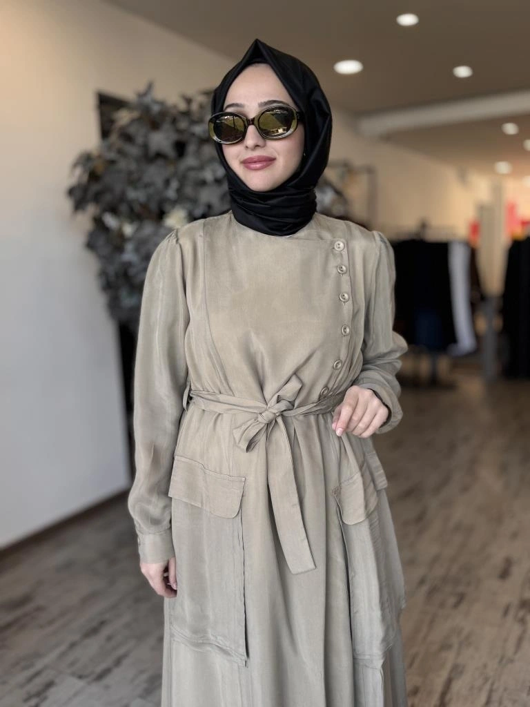 Misswhence Düğme ve Cep Detaylı Cupra İpek Elbise 37805