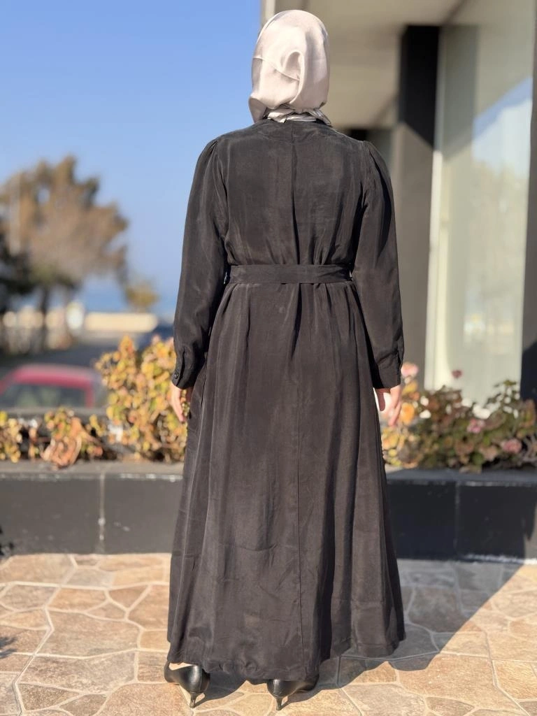 Misswhence Düğme ve Cep Detaylı Cupra İpek Elbise 37805