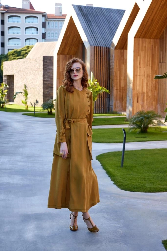 Misswhence Düğme ve Cep Detaylı Cupra İpek Elbise 37805