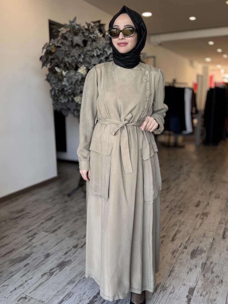 Misswhence Düğme ve Cep Detaylı Cupra İpek Elbise 37805