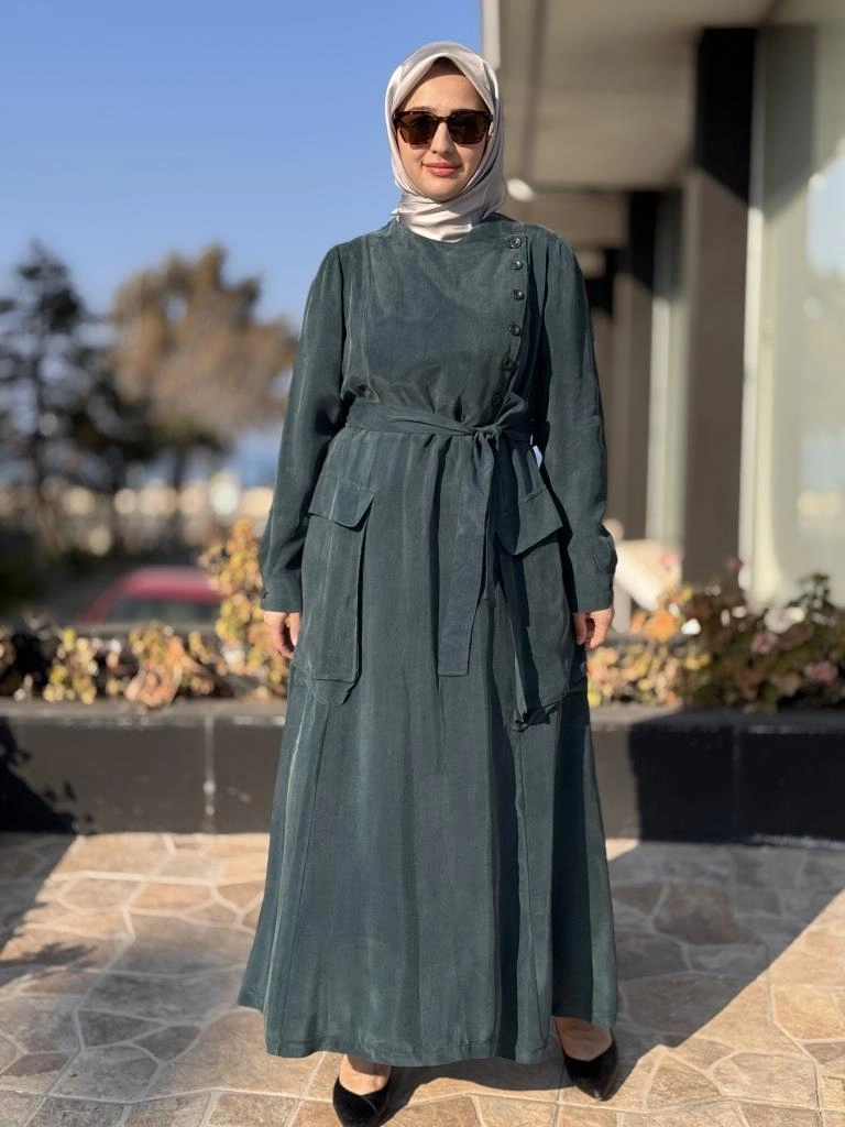 Misswhence Düğme ve Cep Detaylı Cupra İpek Elbise 37805