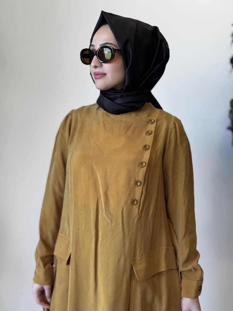 Misswhence Düğme ve Cep Detaylı Cupra İpek Elbise 37805