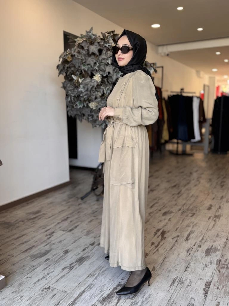 Misswhence Düğme ve Cep Detaylı Cupra İpek Elbise 37805