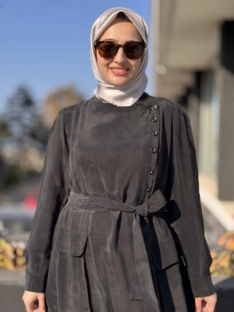 Misswhence Düğme ve Cep Detaylı Cupra İpek Elbise 37805