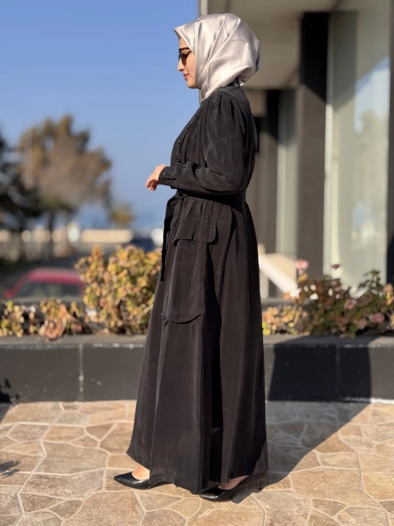 Misswhence Düğme ve Cep Detaylı Cupra İpek Elbise 37805